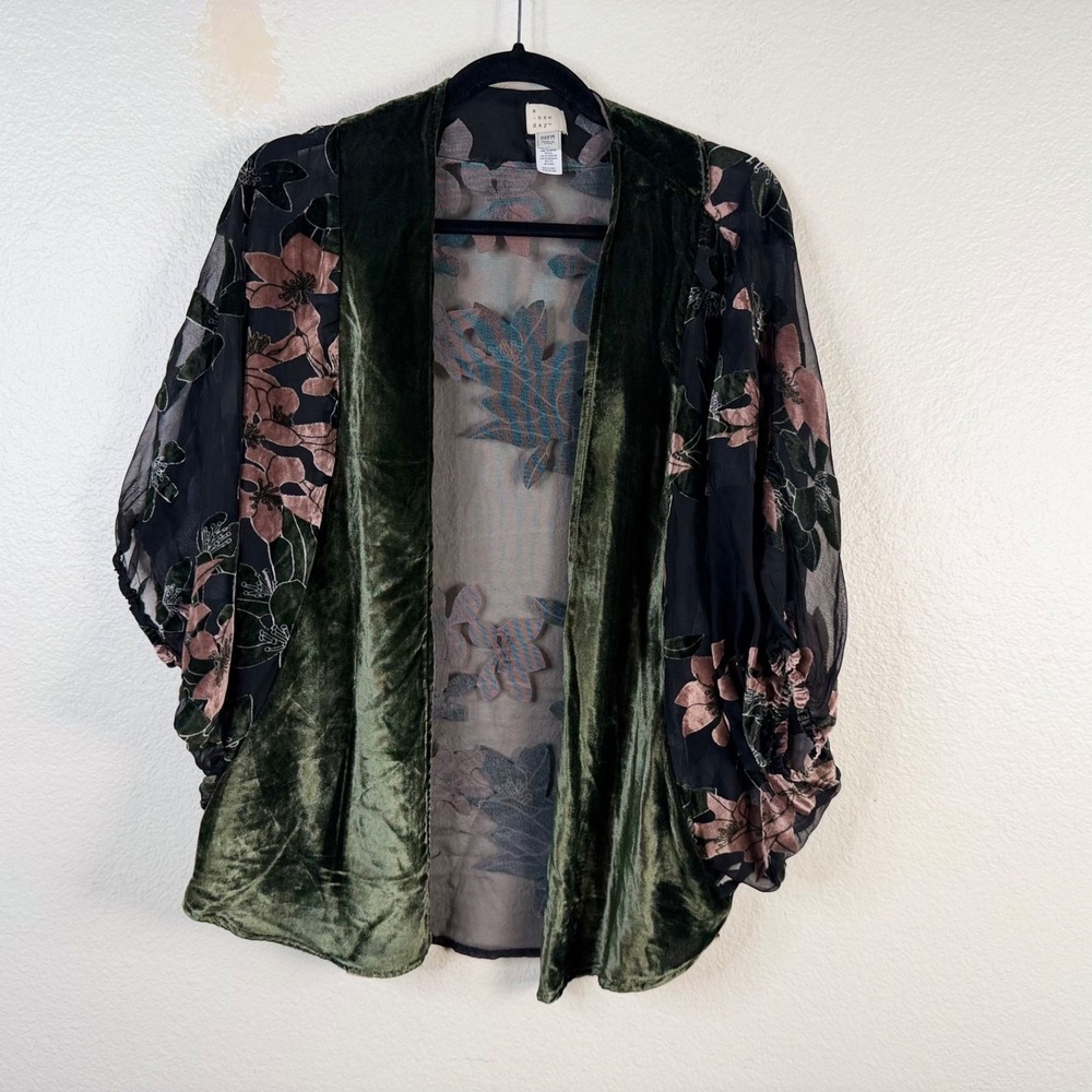 A New Day Kimono Cardigan One Size Floral Velvet Burnout Dark Whimsigoth Boho